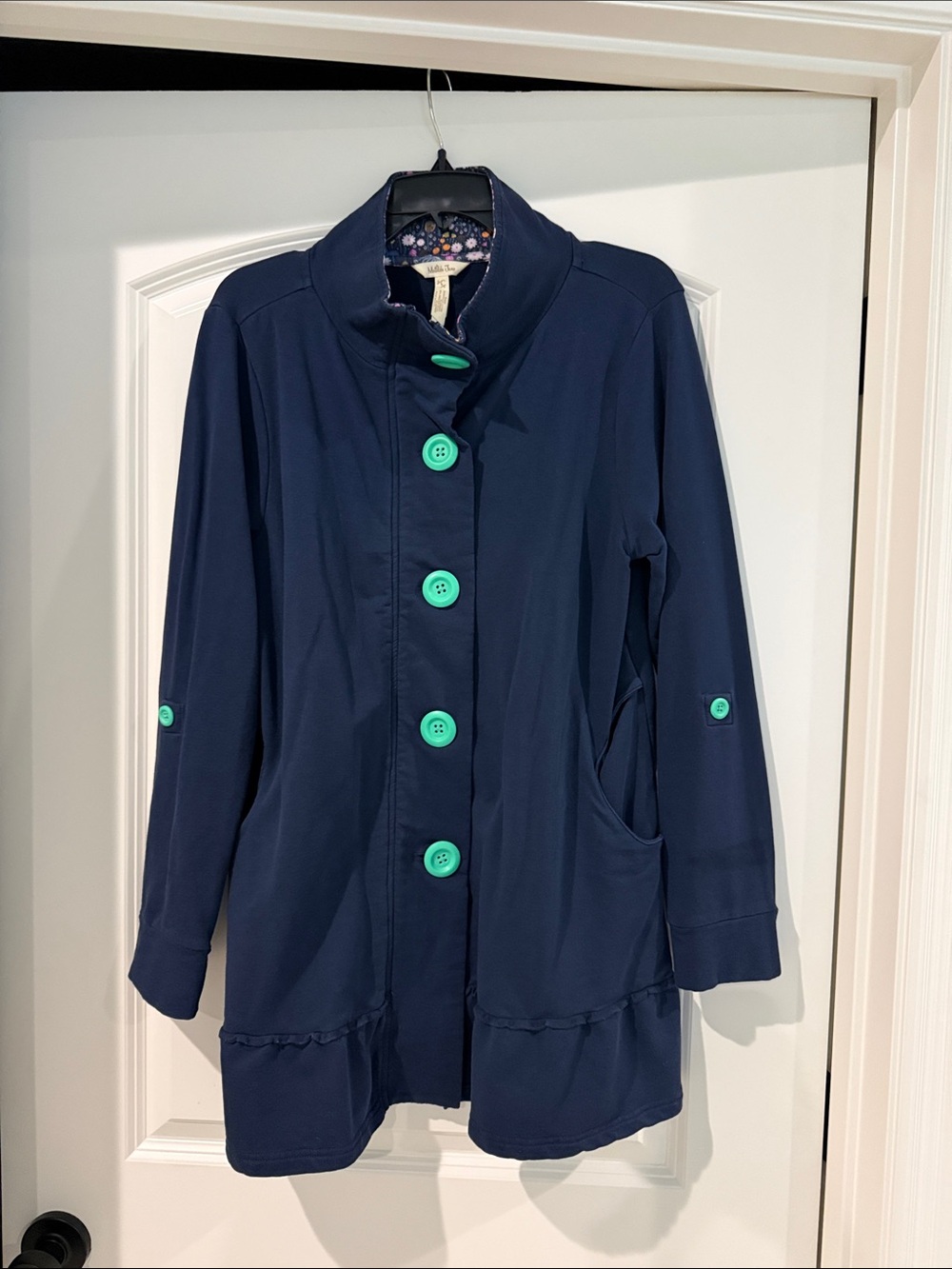Matilda Jane Navy Trench Coat with Turquoise Buttons